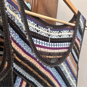 FREE PEOPLE Black and Multicolor Striped Knit Top